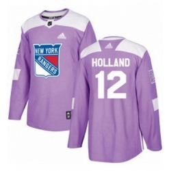 Mens Adidas New York Rangers 12 Peter Holland Authentic Purple Fights Cancer Practice NHL Jersey 