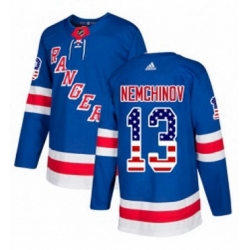 Mens Adidas New York Rangers 13 Sergei Nemchinov Authentic Royal Blue USA Flag Fashion NHL Jersey 