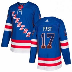 Mens Adidas New York Rangers 17 Jesper Fast Authentic Royal Blue Drift Fashion NHL Jersey 