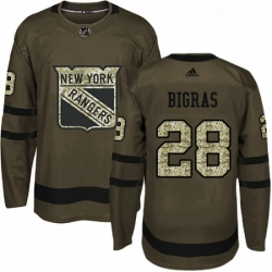 Mens Adidas New York Rangers 28 Chris Bigras Authentic Green Salute to Service NHL Jersey 