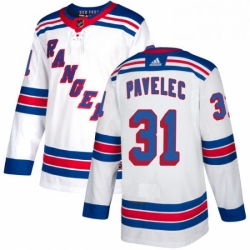 Mens Adidas New York Rangers 31 Ondrej Pavelec Authentic White Away NHL Jersey 