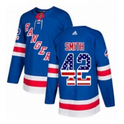 Mens Adidas New York Rangers 42 Brendan Smith Authentic Royal Blue USA Flag Fashion NHL Jersey 