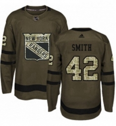 Mens Adidas New York Rangers 42 Brendan Smith Premier Green Salute to Service NHL Jersey 