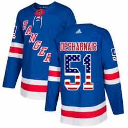 Mens Adidas New York Rangers 51 David Desharnais Authentic Royal Blue USA Flag Fashion NHL Jersey 