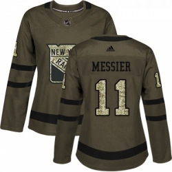 Womens Adidas New York Rangers 11 Mark Messier Authentic Green Salute to Service NHL Jersey 