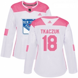 Womens Adidas New York Rangers 18 Walt Tkaczuk Authentic WhitePink Fashion NHL Jersey 