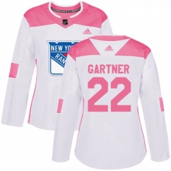 Womens Adidas New York Rangers 22 Mike Gartner Authentic WhitePink Fashion NHL Jersey 