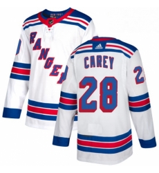 Womens Adidas New York Rangers 28 Paul Carey Authentic White Away NHL Jersey 