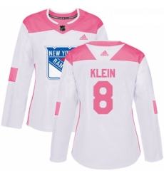 Womens Adidas New York Rangers 8 Kevin Klein Authentic WhitePink Fashion NHL Jersey 