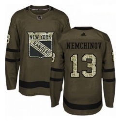 Youth Adidas New York Rangers 13 Sergei Nemchinov Premier Green Salute to Service NHL Jersey 