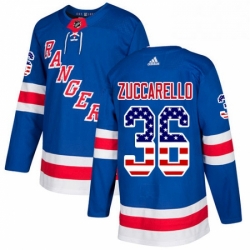 Youth Adidas New York Rangers 36 Mats Zuccarello Authentic Royal Blue USA Flag Fashion NHL Jersey 