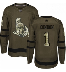 Mens Adidas Ottawa Senators 1 Mike Condon Authentic Green Salute to Service NHL Jersey 