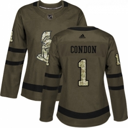 Womens Adidas Ottawa Senators 1 Mike Condon Authentic Green Salute to Service NHL Jersey 