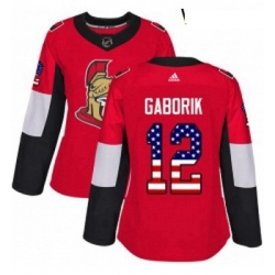 Womens Adidas Ottawa Senators 12 Marian Gaborik Authentic Red USA Flag Fashion NHL Jersey 