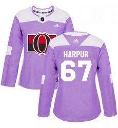 Womens Adidas Ottawa Senators 67 Ben Harpur Authentic Purple Fights Cancer Practice NHL Jersey 