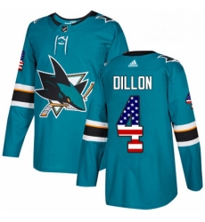 Mens Adidas San Jose Sharks 4 Brenden Dillon Authentic Teal Green USA Flag Fashion NHL Jersey 