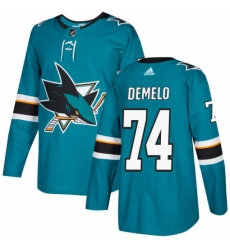 Mens Adidas San Jose Sharks 74 Dylan DeMelo Premier Teal Green Home NHL Jersey 