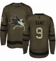 Mens Adidas San Jose Sharks 9 Evander Kane Authentic Green Salute to Service NHL Jerse