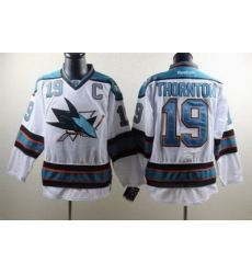 San Jose Sharks #19 Joe Thornton White Jersey C patch