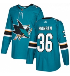 Youth Adidas San Jose Sharks 36 Jannik Hansen Premier Teal Green Home NHL Jersey 