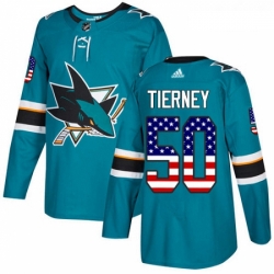 Youth Adidas San Jose Sharks 50 Chris Tierney Authentic Teal Green USA Flag Fashion NHL Jersey 