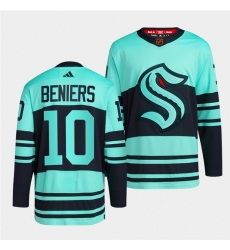 Men Seattle Kraken 10 Matty Beniers Ice Blue 2022 23 Reverse Retro Stitched Jersey