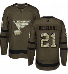 Mens Adidas St Louis Blues 21 Patrik Berglund Premier Green Salute to Service NHL Jersey 