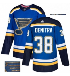 Mens Adidas St Louis Blues 38 Pavol Demitra Authentic Royal Blue Fashion Gold NHL Jersey 