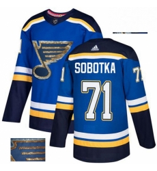 Mens Adidas St Louis Blues 71 Vladimir Sobotka Authentic Royal Blue Fashion Gold NHL Jersey 