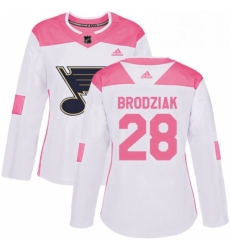 Womens Adidas St Louis Blues 28 Kyle Brodziak Authentic WhitePink Fashion NHL Jersey 