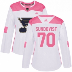 Womens Adidas St Louis Blues 70 Oskar Sundqvist Authentic WhitePink Fashion NHL Jersey 