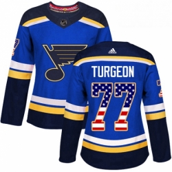 Womens Adidas St Louis Blues 77 Pierre Turgeon Authentic Blue USA Flag Fashion NHL Jersey 