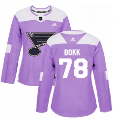 Womens Adidas St Louis Blues 78 Dominik Bokk Authentic Purple Fights Cancer Practice NHL Jersey 