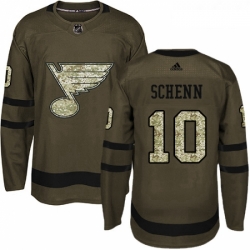 Youth Adidas St Louis Blues 10 Brayden Schenn Authentic Green Salute to Service NHL Jersey 