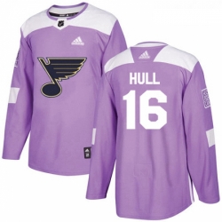 Youth Adidas St Louis Blues 16 Brett Hull Authentic Purple Fights Cancer Practice NHL Jersey 