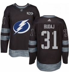 Mens Adidas Tampa Bay Lightning 31 Peter Budaj Authentic Black 1917 2017 100th Anniversary NHL Jersey 