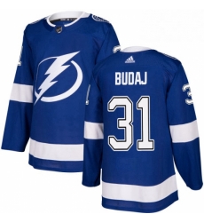 Mens Adidas Tampa Bay Lightning 31 Peter Budaj Authentic Royal Blue Home NHL Jersey 