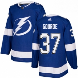 Mens Adidas Tampa Bay Lightning 37 Yanni Gourde Premier Royal Blue Home NHL Jersey 