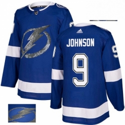 Mens Adidas Tampa Bay Lightning 9 Tyler Johnson Authentic Royal Blue Fashion Gold NHL Jersey 