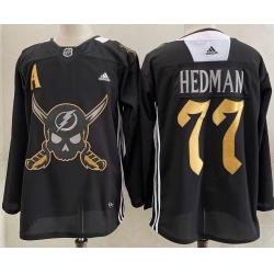 Men's Tampa Bay Lightning #77 Victor Hedman Black Pirate Themed Warmup Authentic Jersey