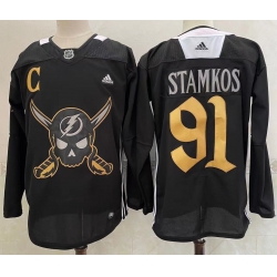 Men's Tampa Bay Lightning #91 Steven Stamkos Black Pirate Themed Warmup Authentic Jersey