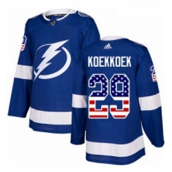 Youth Adidas Tampa Bay Lightning 29 Slater Koekkoek Authentic Blue USA Flag Fashion NHL Jersey 