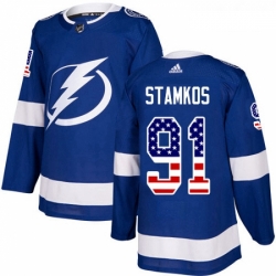 Youth Adidas Tampa Bay Lightning 91 Steven Stamkos Authentic Blue USA Flag Fashion NHL Jersey 