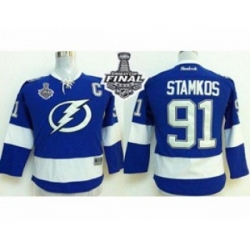 youth nhl jerseys tampa bay lightning #91 stamkos blue[2015 stanley cup][patch C]