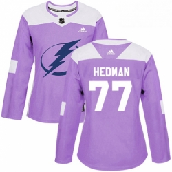 Womens Adidas Tampa Bay Lightning 77 Victor Hedman Authentic Purple Fights Cancer Practice NHL Jersey 