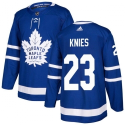 Men Toronto Maple Leafs 23 Matthew Knies Blue Stitched Jersey