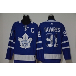 Men Toronto Maple Leafs 91 John Tavares Blue Adidas Fashion Jersey