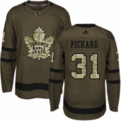 Mens Adidas Toronto Maple Leafs 31 Calvin Pickard Authentic Green Salute to Service NHL Jersey 