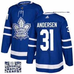 Mens Adidas Toronto Maple Leafs 31 Frederik Andersen Authentic Royal Blue Fashion Gold NHL Jersey 