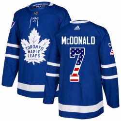 Mens Adidas Toronto Maple Leafs 7 Lanny McDonald Authentic Royal Blue USA Flag Fashion NHL Jersey 